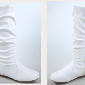 MID CALF HIGH BOOTS - WHITE - Leatherette Women’s Mid-Calf slouchy flat casual dress boots  SIZE: 10
