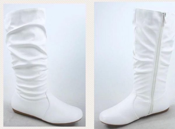 MID CALF HIGH BOOTS - WHITE - Leatherette Women’s Mid-Calf slouchy flat casual dress boots  SIZE: 7