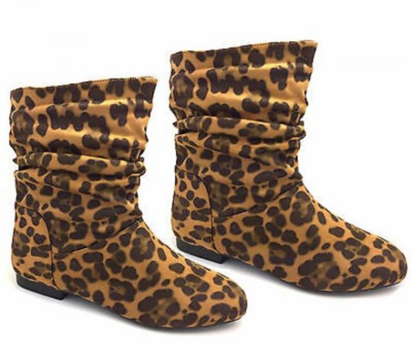 ANKLE HIGH BOOTS - LEOPARD - WOMENS LEOPARD SUEDE FLAT ANKLE BOOTS SIZE: UK 7