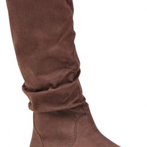 MID CALF HIGH BOOTS - BROWN - Women's Shelly Faux Suede Slouch Mid-Calf Boot