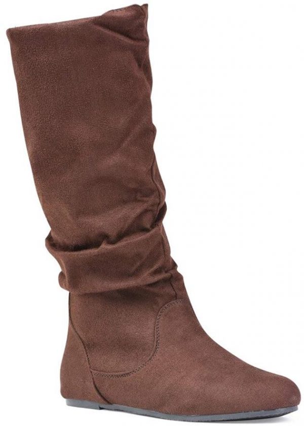 MID CALF HIGH BOOTS - BROWN - Women's Shelly Faux Suede Slouch Mid-Calf Boot