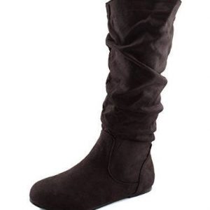 MID CALF HIGH BOOTS - BROWN - Women's Mid Calf DK BROWN Zipper Slouch Suede Comfortable Boots  SIZE: 7.5