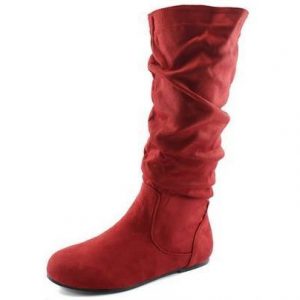 MID CALF BOOTS - RED - Women's Mid Calf Zipper Slouch Suede Boots