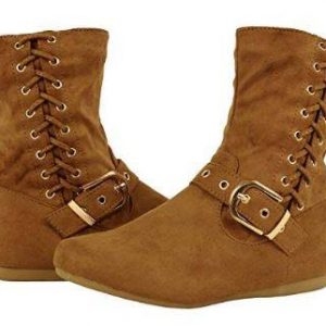 ANKLE HIGH BOOTS - TAN - Womens Comfortable Side zipper and Lace up Buckle Mid Calf-Ankle Boots SIZE: 10