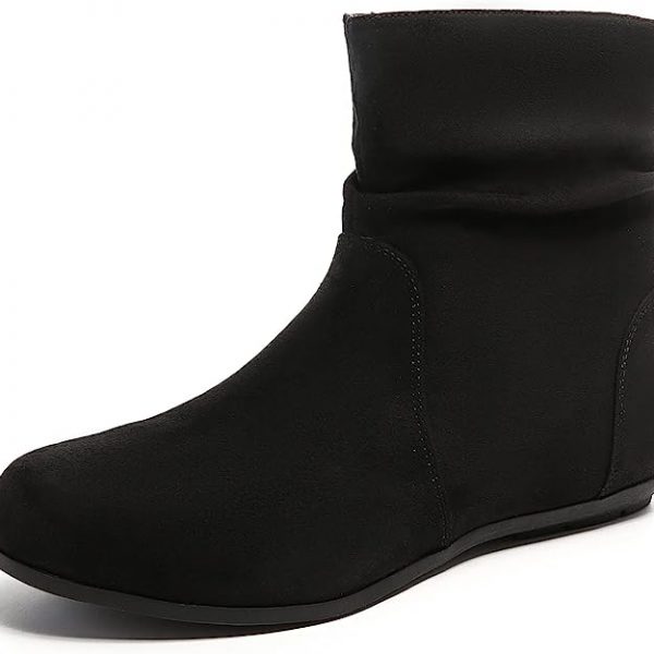 ANKLE HIGH BOOTS – BLACK –  Women’s Wide Width Ankle Boots, Flat Boots w/Side Zipper