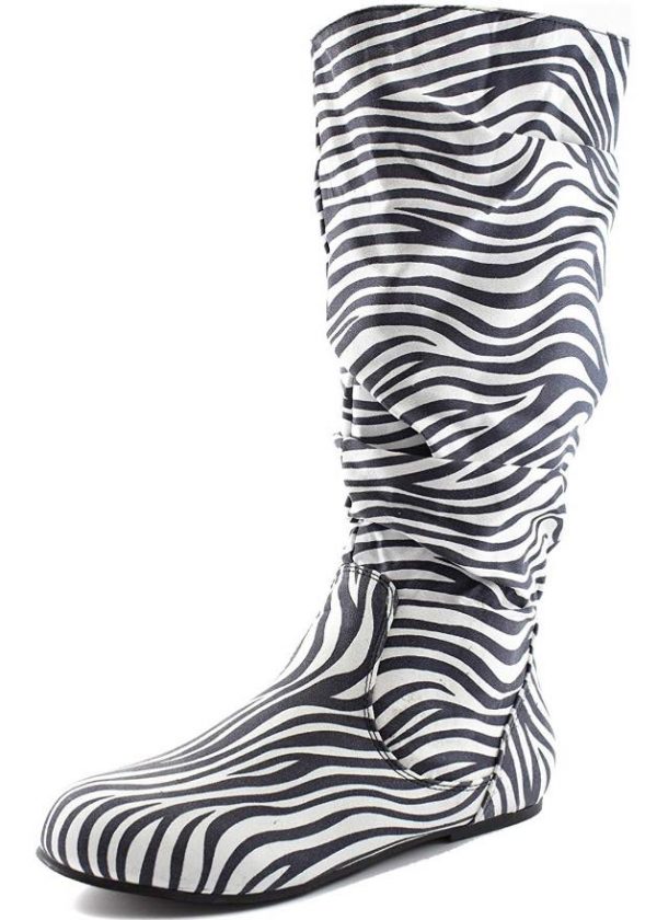 MID CALF HIGH BOOTS - ZEBRA - Women's ZEBRA Mid Calf Zipper Slouch Suede Comfortable Boots  SIZE: 12