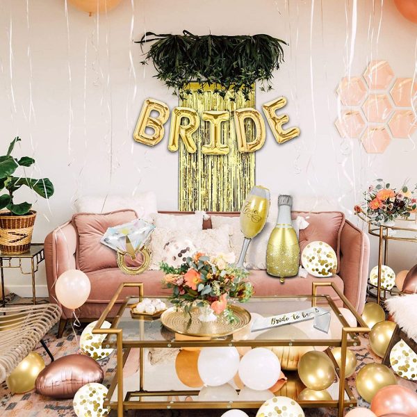 PARTY DECORATIONS – Bachelorette Party Bridal Shower Decorations with Bride to be Sash, Gold Backdrop curtains, Balloons, and Veil - GOLD Kit - Image 3