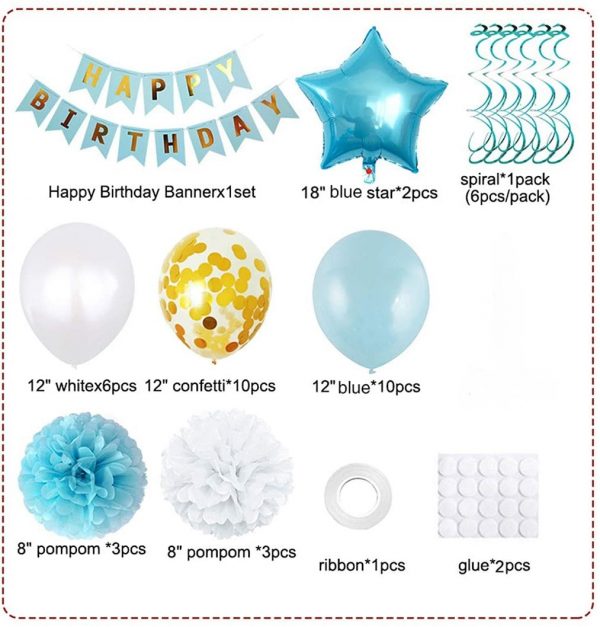 PARTY DECORATIONS - Happy Birthday Party Decoration - BLUE/GOLD - Image 4