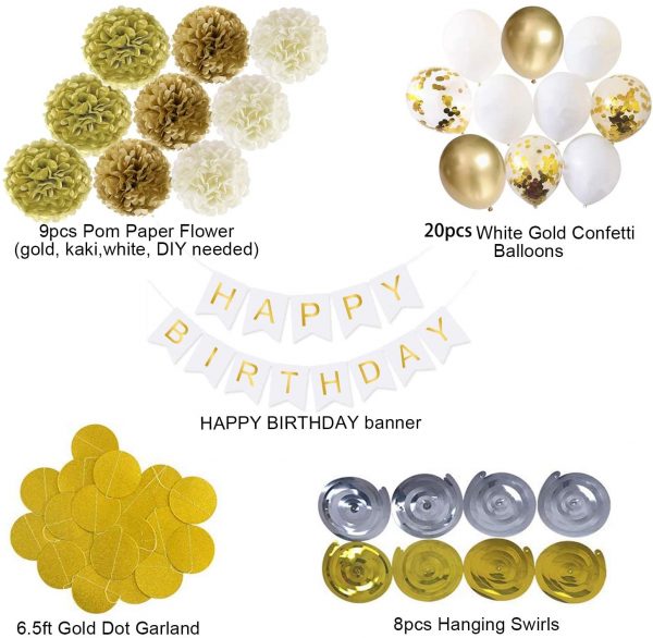 PARTY DECORATIONS - Happy Birthday Party Decoration - WHITE/GOLD - Image 2
