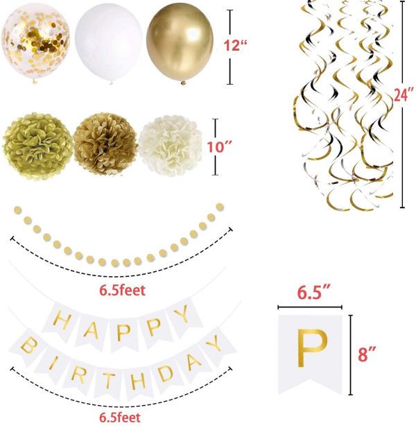 PARTY DECORATIONS - Happy Birthday Party Decoration - WHITE/GOLD - Image 4