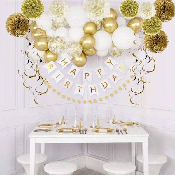 PARTY DECORATIONS - Happy Birthday Party Decoration - WHITE/GOLD - Image 6