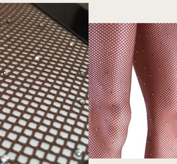 Fishnet Stockings Rhinestone - COFFEE