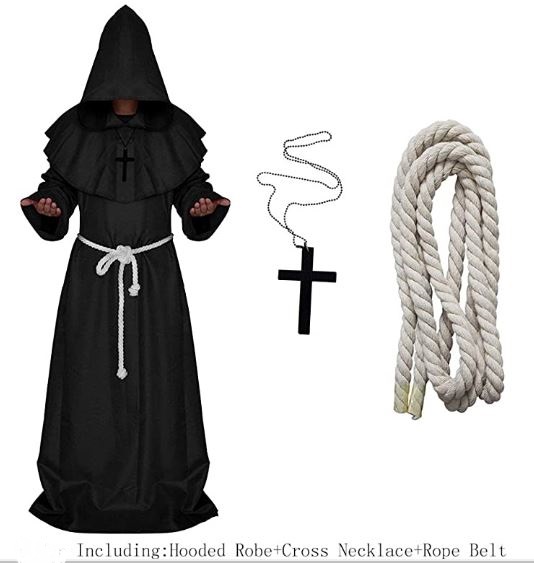 Men's Friar Medieval Hooded Monk Renaissance Priest Robe Costume SIZE: LARGE - Image 2