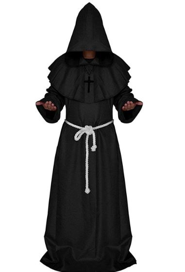 Men's Friar Medieval Hooded Monk Renaissance Priest Robe Costume SIZE: LARGE