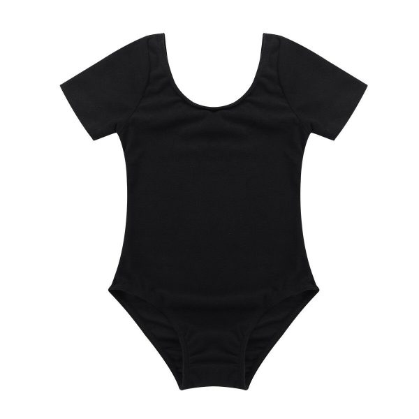 LEOTARD - Girls Short Sleeve BLACK Gymnastics Ballet Leotards Bodysuits Dancewear