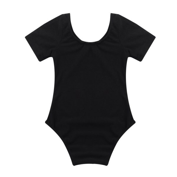 LEOTARD - Girls Short Sleeve BLACK Gymnastics Ballet Leotards Bodysuits Dancewear - Image 2