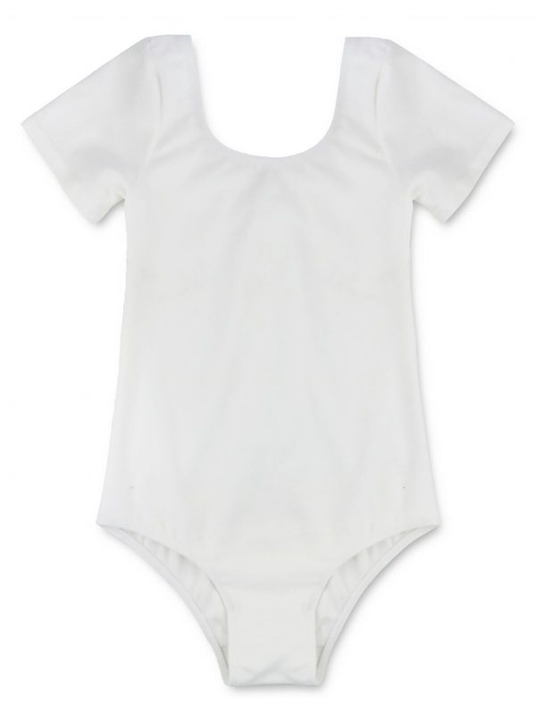 LEOTARD - Girls WHITE Short Sleeve Gymnastics Ballet Leotards Bodysuits Dancewear  SIZE: 10