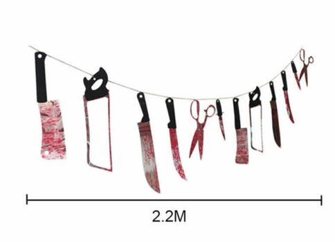 HALLOWEEN DECORATION - Haunted House Hanging Knives Garland Pennant Banner Decoration - Image 4