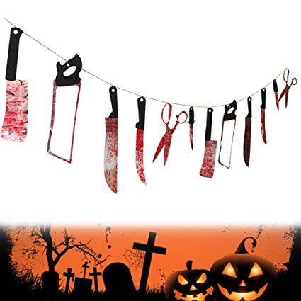 HALLOWEEN DECORATION - Haunted House Hanging Knives Garland Pennant Banner Decoration - Image 2
