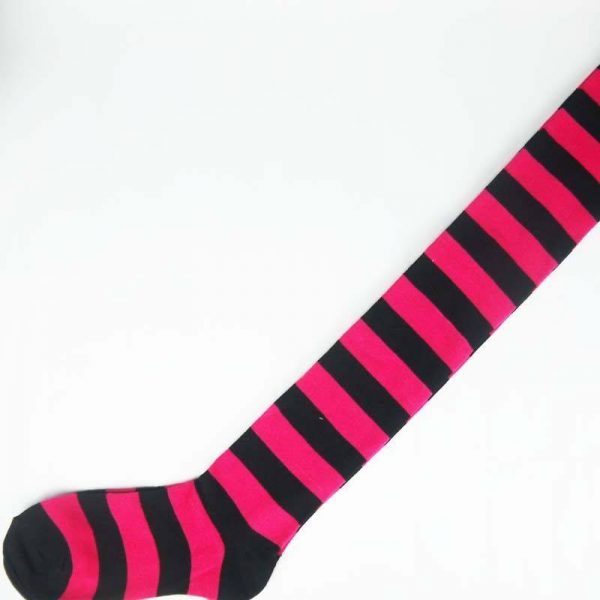 SOCKS - Over Knee Striped - FUCHSIA-BLACK