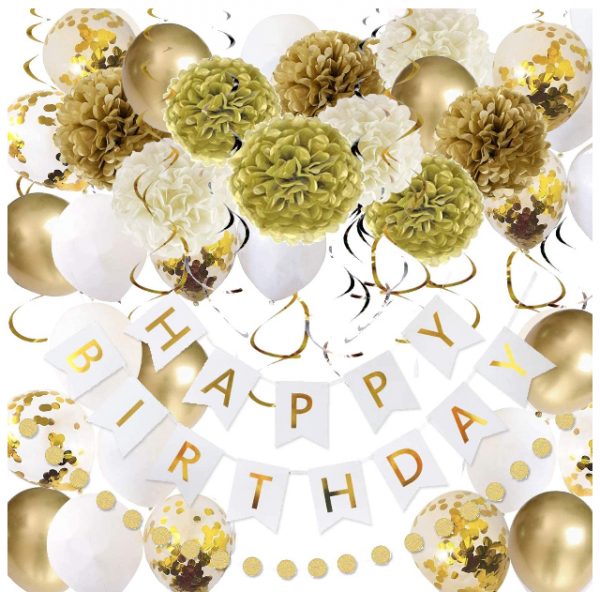 PARTY DECORATIONS - Happy Birthday Party Decoration - WHITE/GOLD