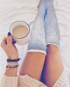 SOCKS – Over Knee - LIGHT GREY Lace Trim Socks