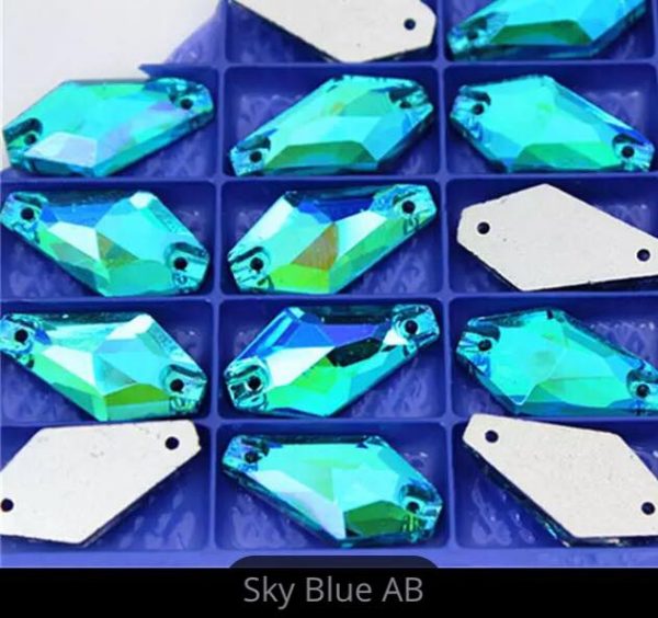 Hexagonal Glass Rhinestones - 11X20MM - 8pcs - SKY BLUE AB