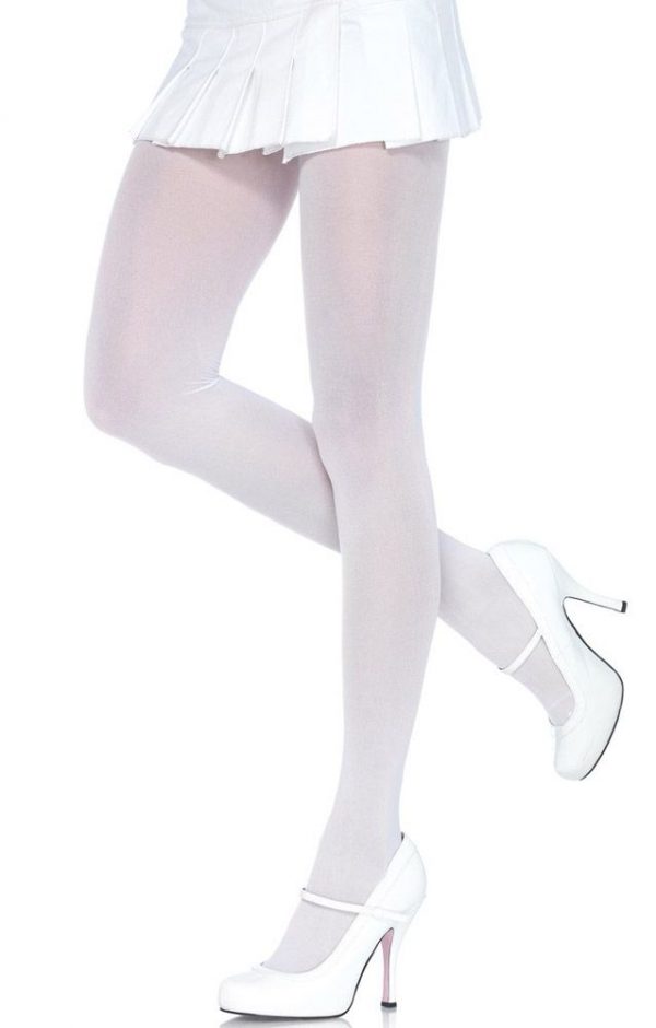 OPAQUE STOCKING - WHITE TIGHTS Full Length QUEEN SIZE