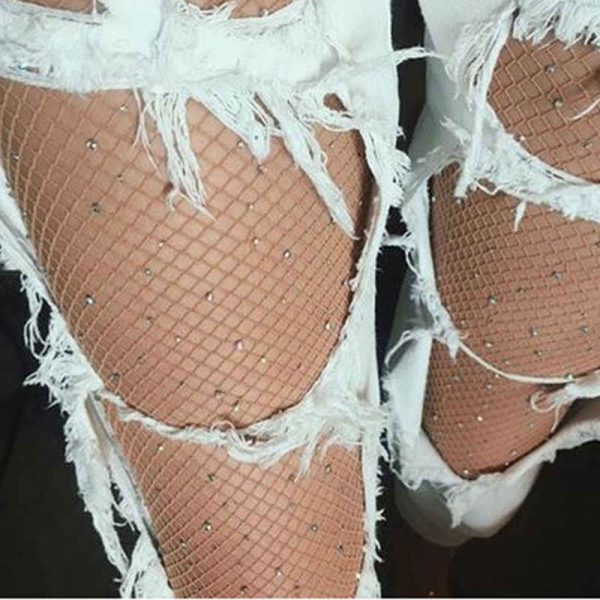 Fishnet Stockings Rhinestone - NUDE - Image 2