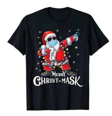 Christmas T-Shirt - Funny Christmas 2020 Santa Dabbing Wearing Mask Gift T-Shirt SIZE: MEDIUM