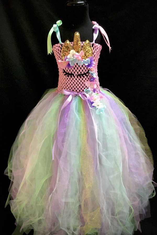 CUSTOM MADE Child Tutu Gown - Pastel Unicorn Sparkle Tutu Gown SIZE: 4-6YRS