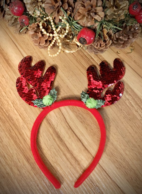 CHRISTMAS HATS - Headband - Deer Antler Sequin Reindeer Headband - Red