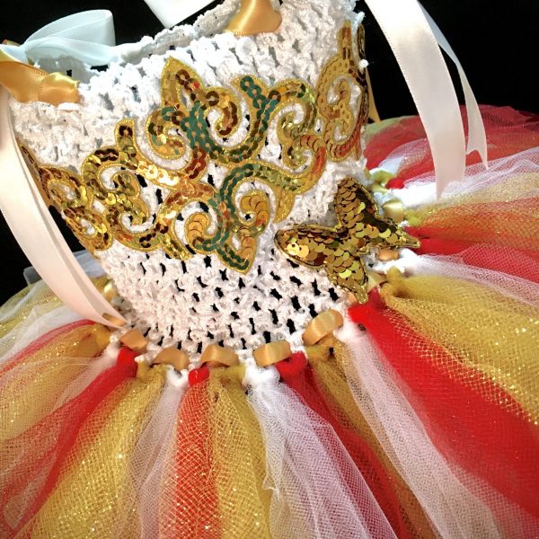CUSTOM MADE Toddler Tutu Dress – Toddler Festive Red-Gold-White Sparkle Tutu Dress SIZE: 2yrs