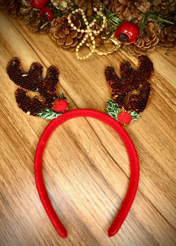 CHRISTMAS HATS - Headband - Deer Antler Sequin Reindeer Headband - GOLD