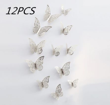 Butterfly Wall Sticker Decoration 3D (Single Layer) – Reflective Crystal Butterfly SILVER (U)