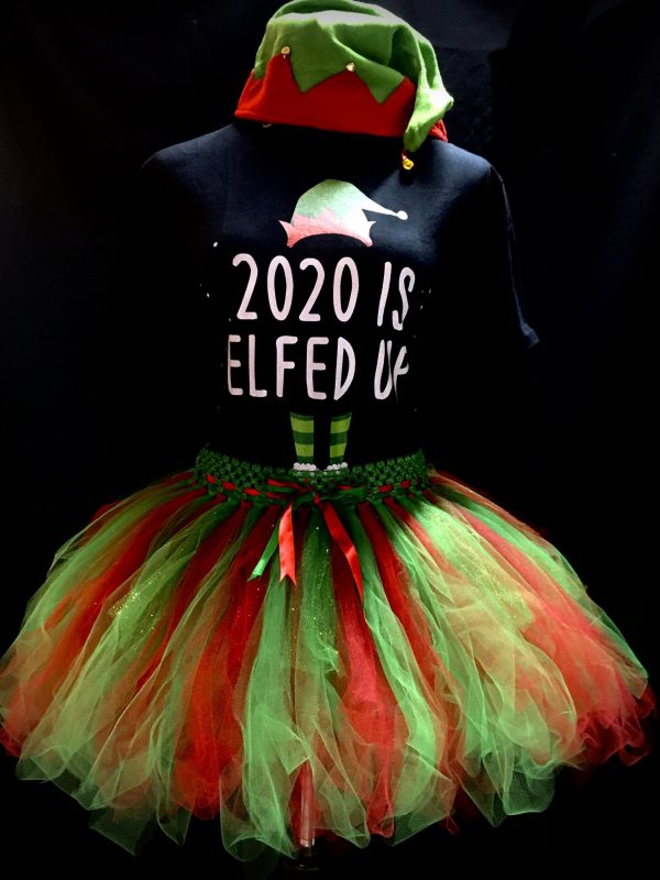 ADULT TUTU – CUSTOM MADE Adult Extra Fluffy Green-Red Christmas Elf Sparkle Tutu - Image 2