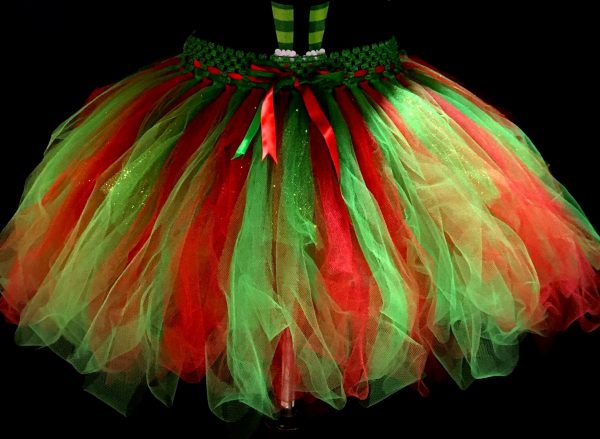 ADULT TUTU – CUSTOM MADE Adult Extra Fluffy Green-Red Christmas Elf Sparkle Tutu