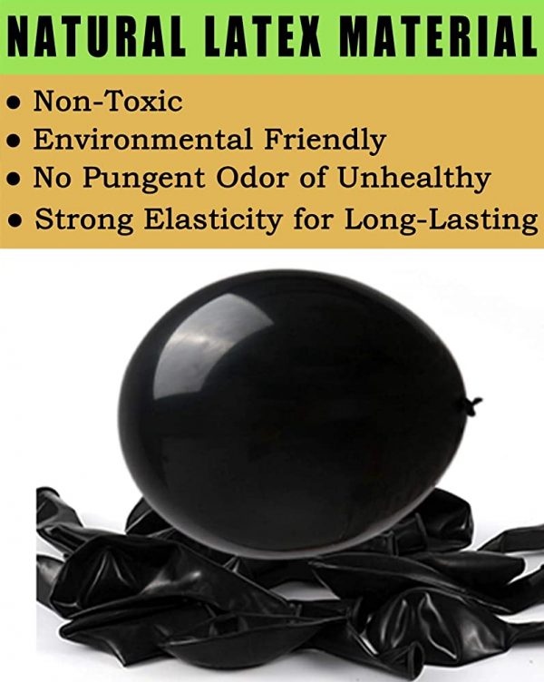BALLOONS - Latex 12inch - 10 Pack - BLACK Balloons - Image 2