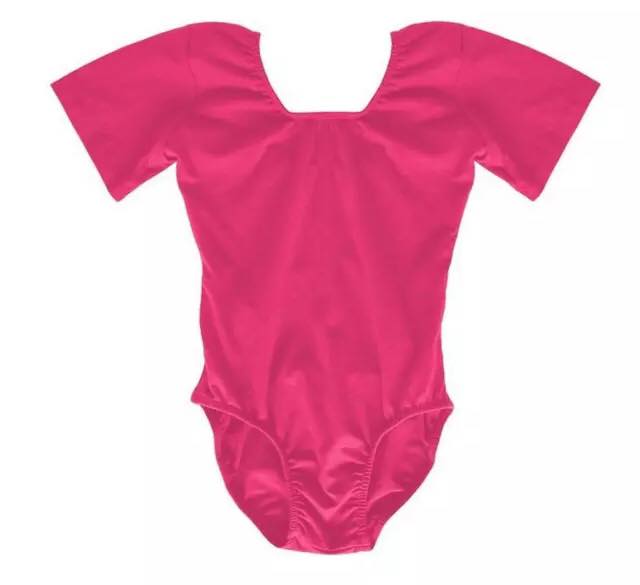 LEOTARD - Girls Short Sleeve HOT PINK Leotard Dancewear