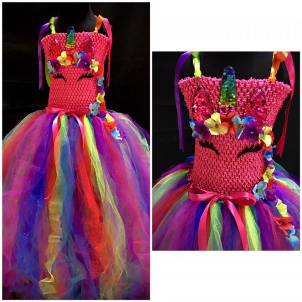 CUSTOM MADE Child Tutu Gown - Girls Rainbow Unicorn Tutu Gown SIZE: 7YRS