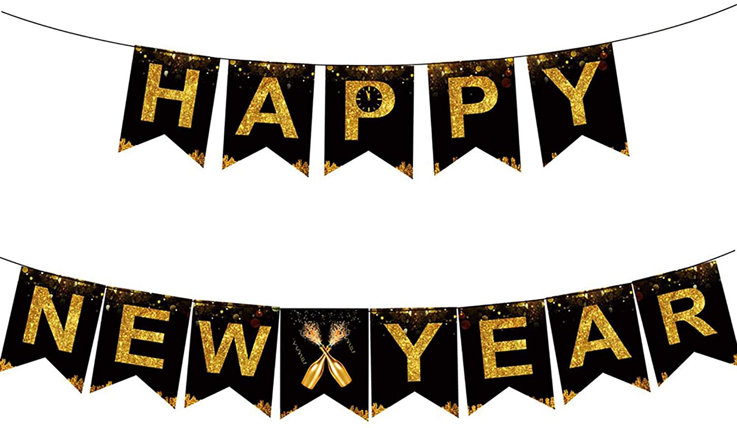 PARTY DECORATIONS - Happy New Years Eve Party Banner Decoration - Black and Gold