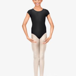 LEOTARD - Child Short Sleeve Spandex Leotard BLACK