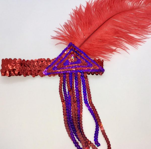 Flapper Sequin/Feather Headband - Red/Purple