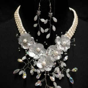 Necklace Set - Custom made White-Clear Rhinestone/Floral Earring and Necklace Set
