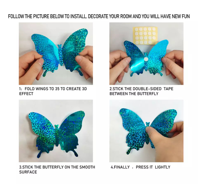 Butterfly Wall Sticker Decoration (Single Layer) – BLUE HOLOGRAPHIC LASER (CC) - Image 4