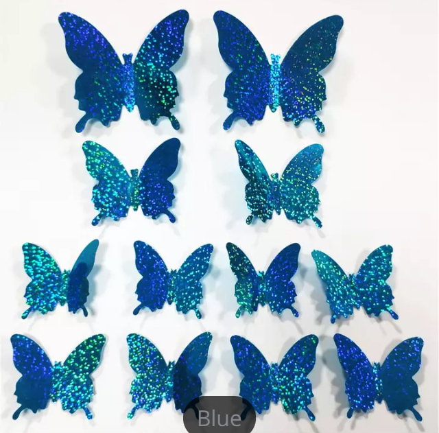 Butterfly Wall Sticker Decoration (Single Layer) – BLUE HOLOGRAPHIC LASER (CC)