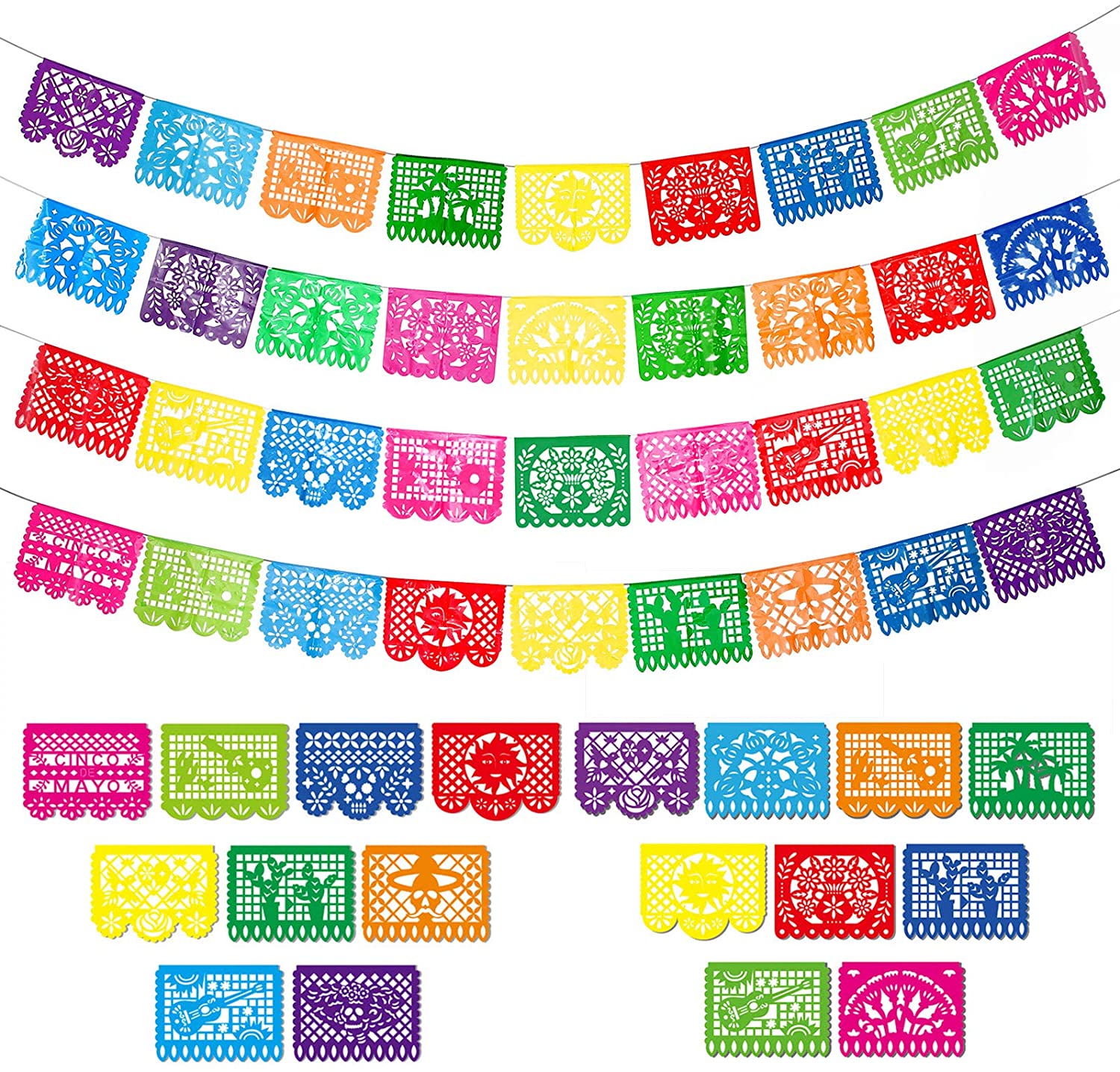 PARTY DECORATIONS - Mexican Party Banners Large Plastic Papel Picado Banner 15FT - Image 5