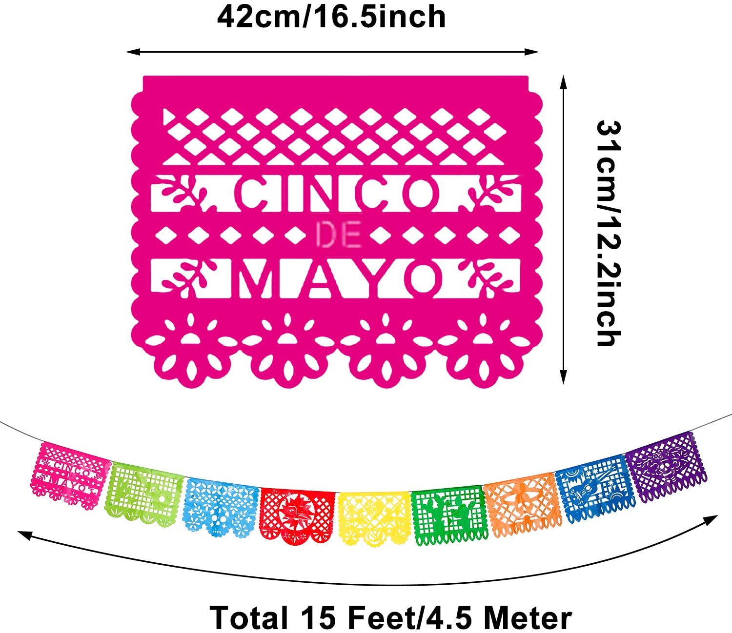 PARTY DECORATIONS - Mexican Party Banners Large Plastic Papel Picado Banner 15FT