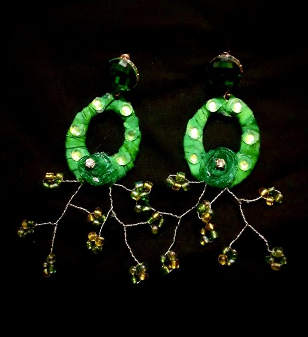 Necklace Set - Custom made Green Rhinestone/Floral Earring and Necklace Set - Image 2