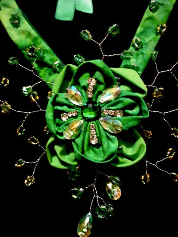 Necklace Set - Custom made Green Rhinestone/Floral Earring and Necklace Set - Image 3